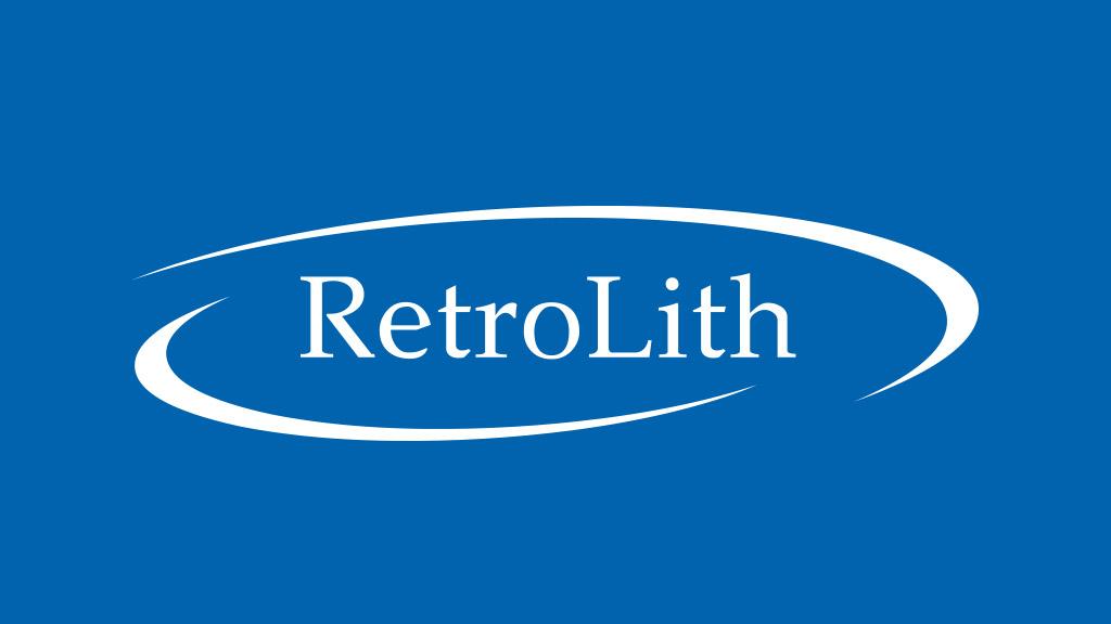 weißes RetroLith Logo auf blauem Grund