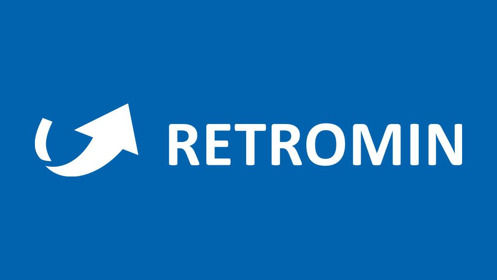 weißes Retromin Logo auf blauem Grund
