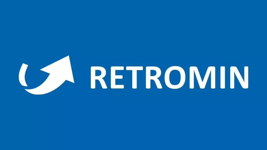 weißes Retromin Logo auf blauem Grund