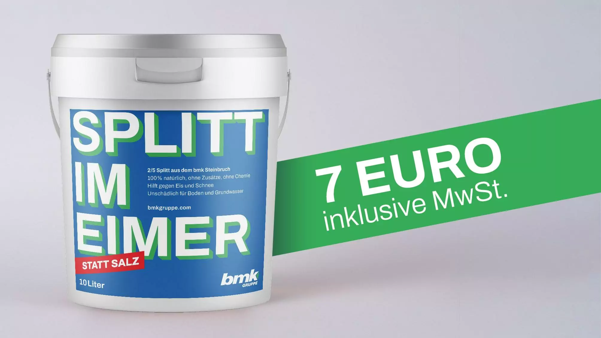 Grafik von Eimer gefüllt mit Rollsplitt auf weißem Grund mit Preisbanderole